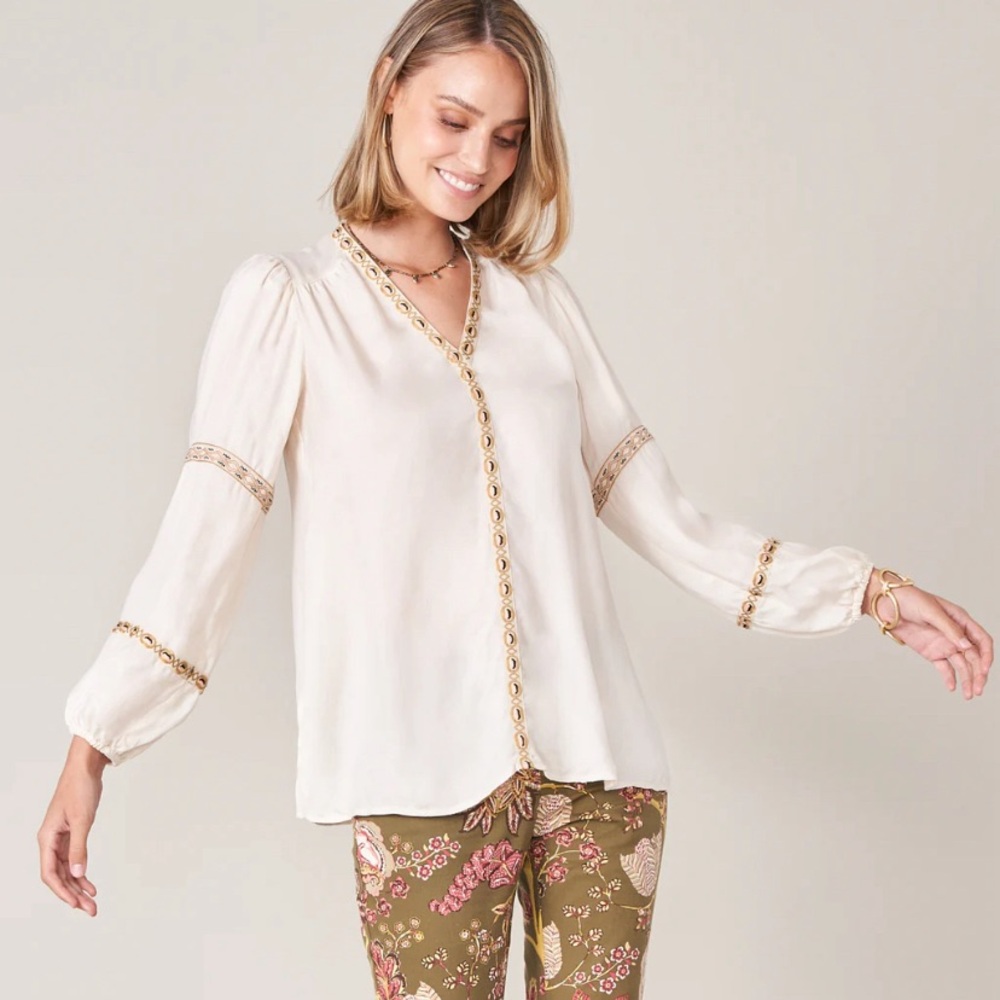Spartina 449 Evelyn Embroidered Ribbon Tunic Blousee